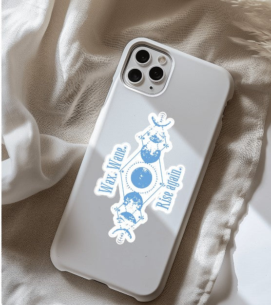 "Wax. Wane. Rise Again." Moon Phases Sticker – Lunar Cycle Vinyl Decal for Growth & Resilience