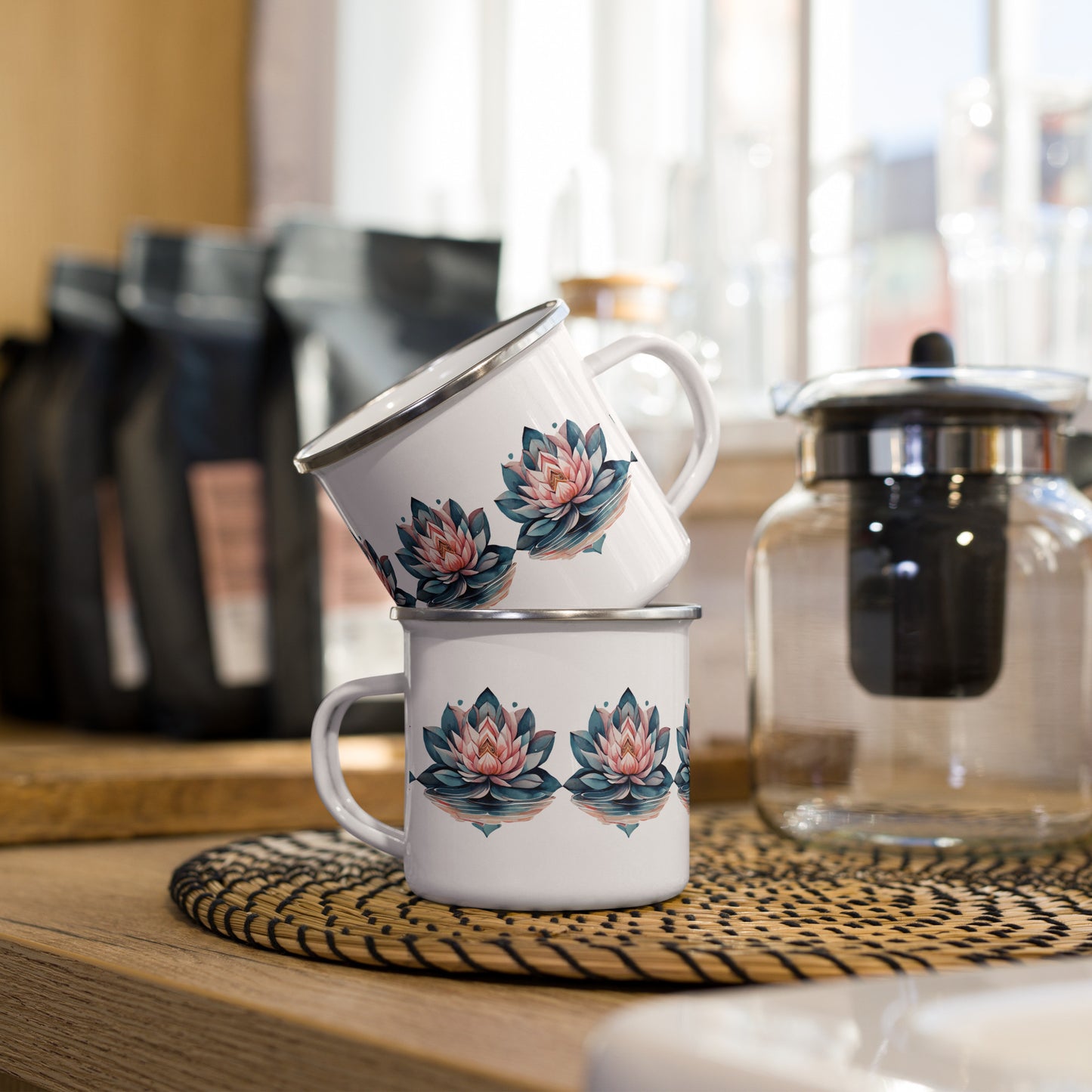 Watercolor Lotus Flower Enamel Mug – Symbol of Strength, Growth & Mindful Living