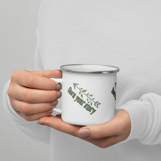 "Own Your Story" Enamel Mug – Inspirational Quote Mug Inspired by Shakespeare’s “To Thine Own Self Be True”