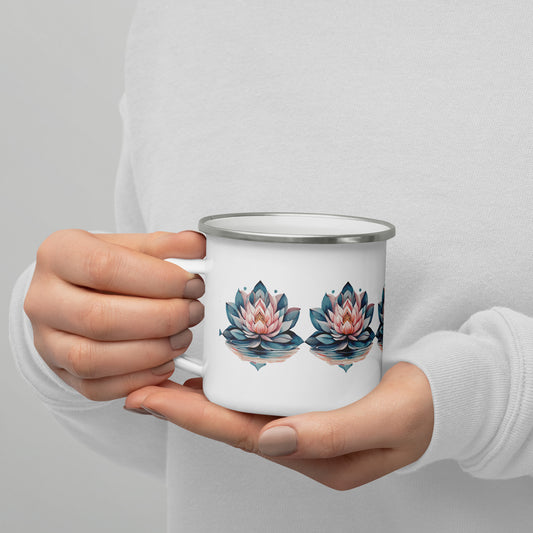 Watercolor Lotus Flower Enamel Mug – Symbol of Strength, Growth & Mindful Living