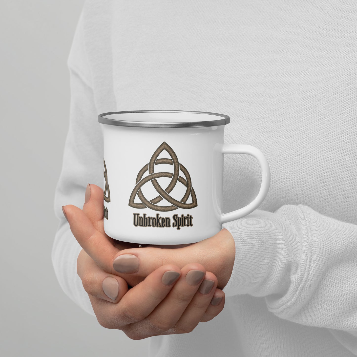 Unbroken Spirit Celtic Knot Enamel Mug – Symbol of Strength, Endurance & Resilience
