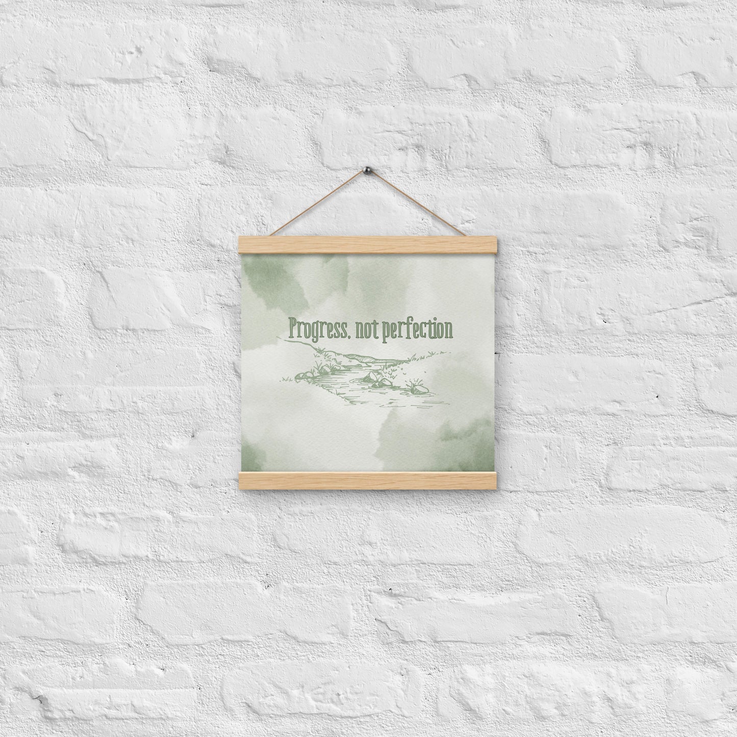 "Progress Not Perfection" Poster – Motivational Wall Art on Matte Paper with Wooden Hanger