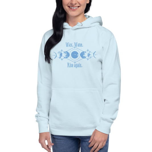"Wax. Wane. Rise Again." Moon Phases Hoodie – Cozy Lunar Symbolism for Growth & Renewal