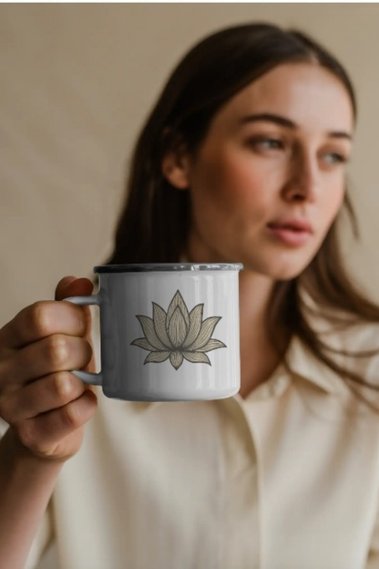 [ARCHIVED] Lotus Rebirth Enamel Mug for Healing & Resilience