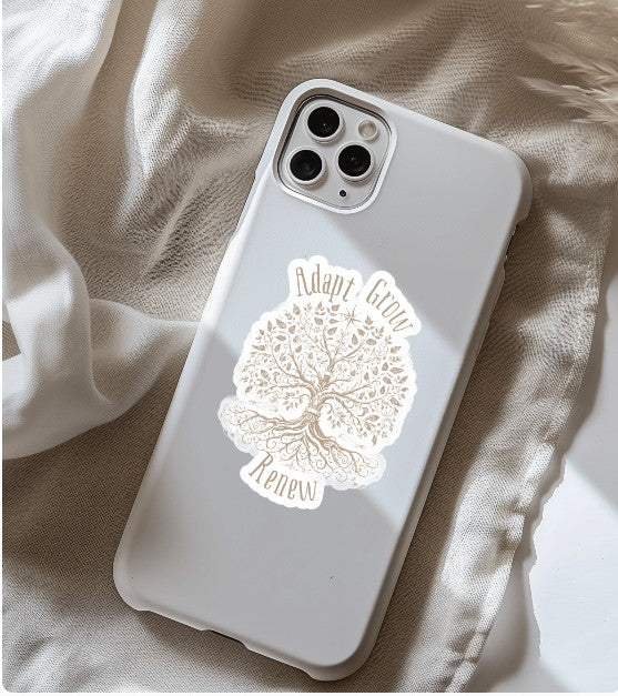 "Adapt. Grow. Renew." Tree of Life Sticker – Inspirational Symbol for Growth & Resilience