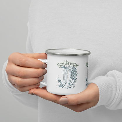 Flow Like Water Enamel Mug – Inspirational Waterfall Quote for Calm, Strength, and Mindful Living