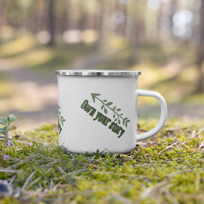 "Own Your Story" Enamel Mug – Inspirational Quote Mug Inspired by Shakespeare’s “To Thine Own Self Be True”