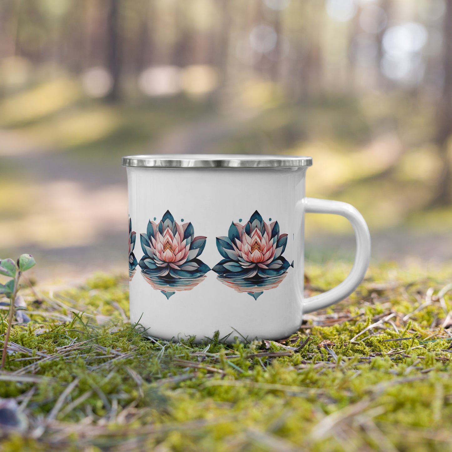 Watercolor Lotus Flower Enamel Mug – Symbol of Strength, Growth & Mindful Living