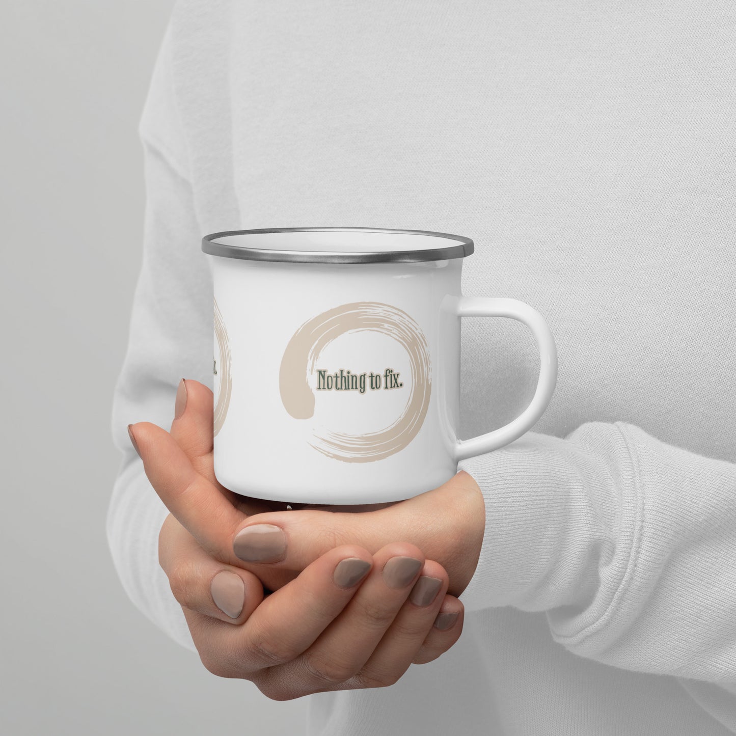 Nothing to Fix Enso Symbol Enamel Mug – Start Your Day with Zen Self-Acceptance & Imperfection-Inspired Wisdom