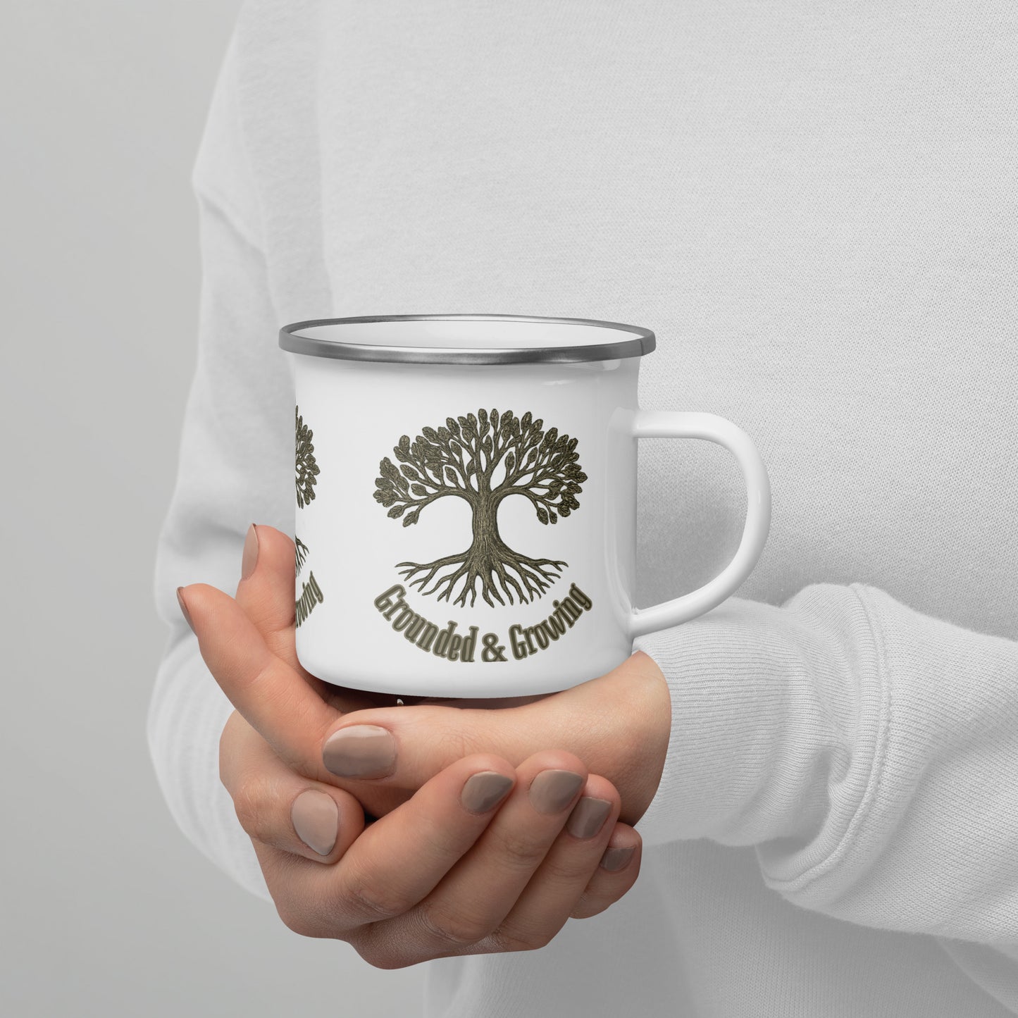 Grounded & Growing Tree of Life Enamel Mug – Symbol of Strength, Roots & Renewal