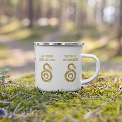 Shed What No Longer Serves You Enamel Mug – Snake Symbol of Renewal & Transformation