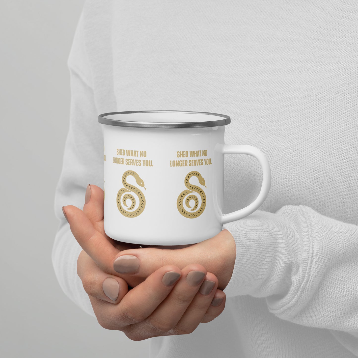 Shed What No Longer Serves You Enamel Mug – Snake Symbol of Renewal & Transformation