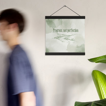 "Progress Not Perfection" Poster – Motivational Wall Art on Matte Paper with Wooden Hanger