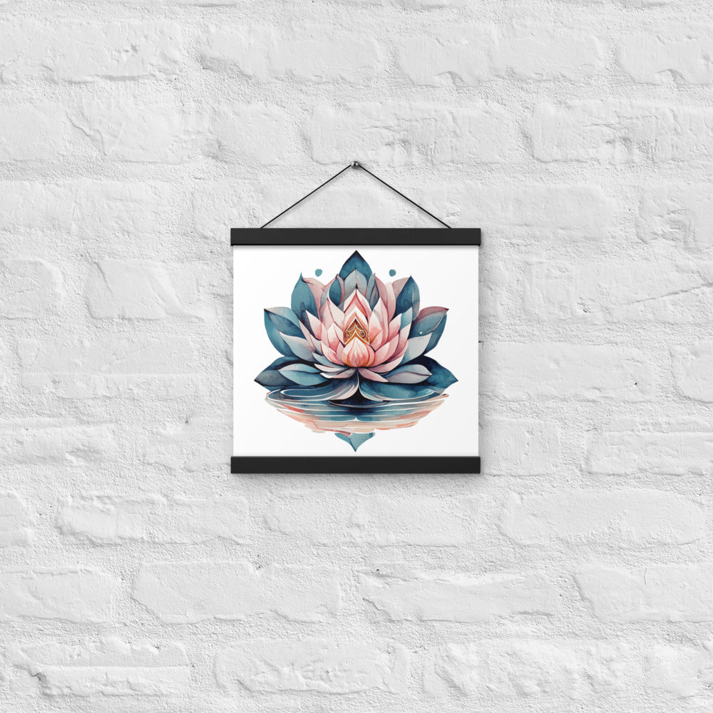 Watercolor Lotus Flower Poster with Wooden Hanger – Symbol of Strength, Renewal & Tranquility