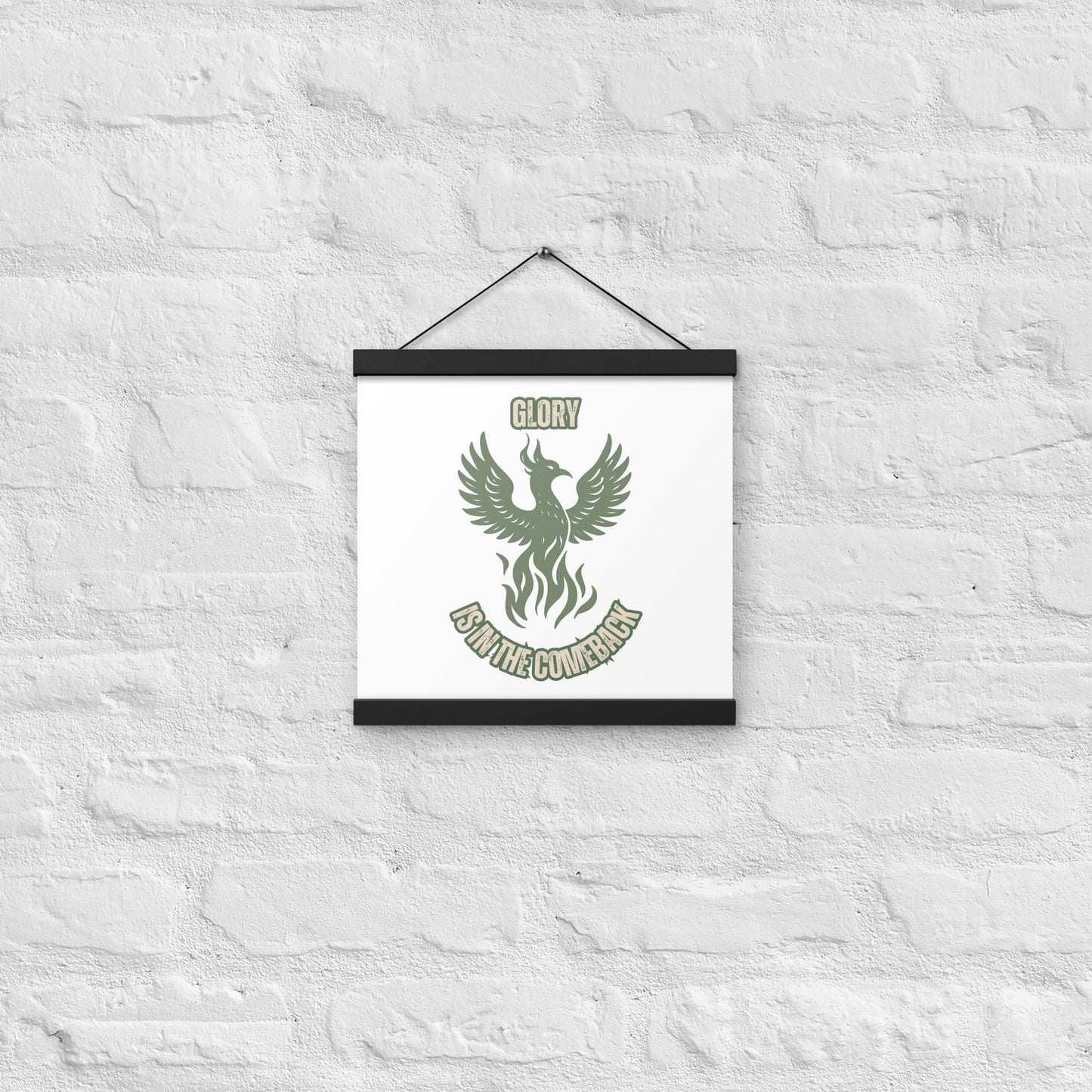 Phoenix Rising Poster with Wooden Hanger – "Glory Is in the Comeback" Inspirational Wall Art for Resilience & Renewal