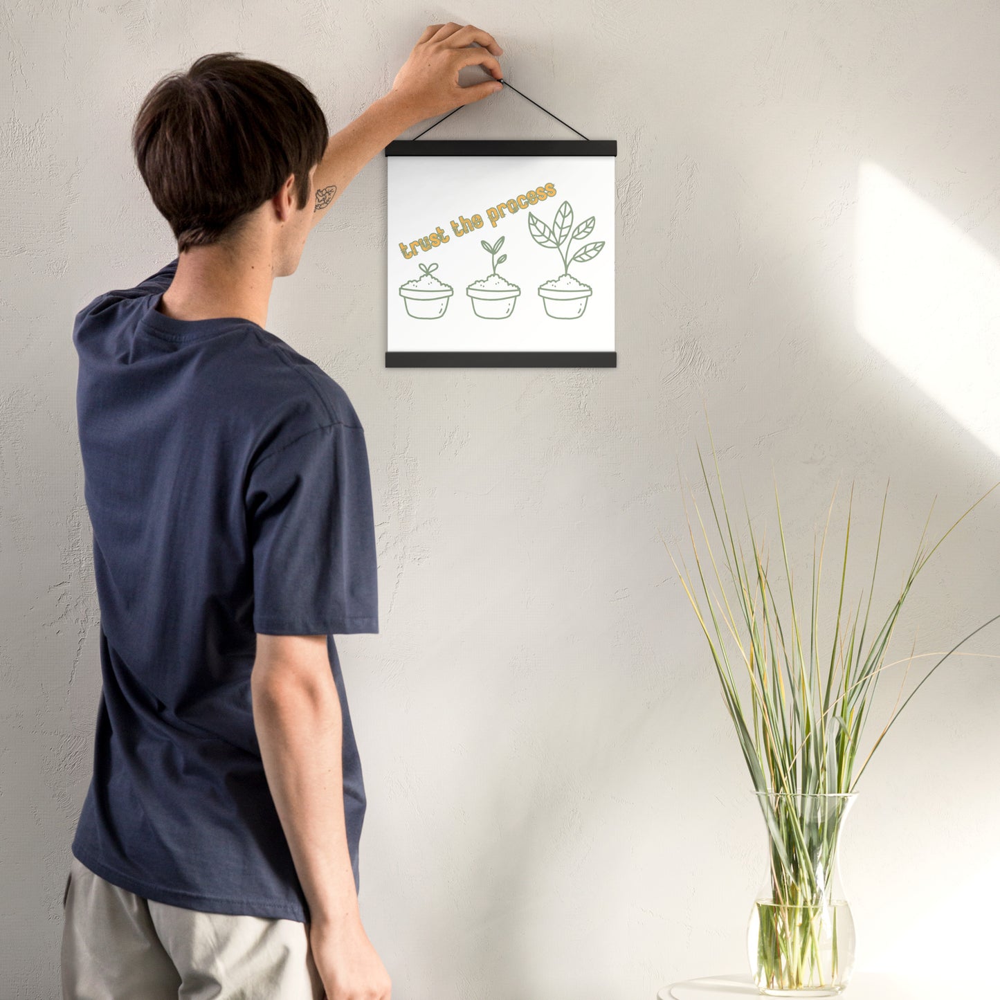Trust the Process Poster with Wooden Hanger – Inspirational Seedling Growth Wall Art for Mindfulness & Personal Growth