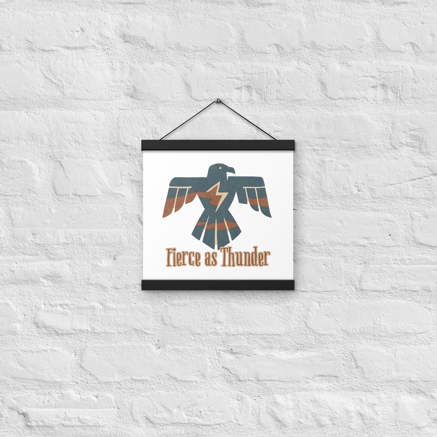 Fierce as Thunder Thunderbird Symbol Poster with Wooden Hanger – Bold Strength Wall Art