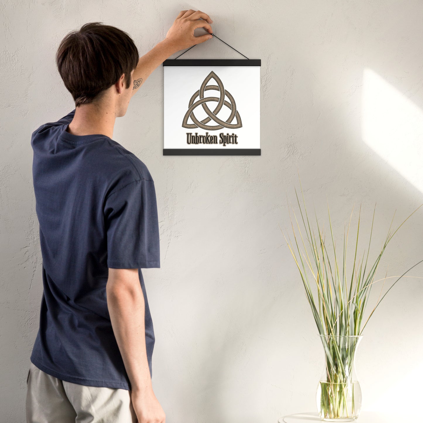 Unbroken Spirit Celtic Knot Poster with Wooden Hanger – Wall Art Symbol of Strength, Endurance & Resilience