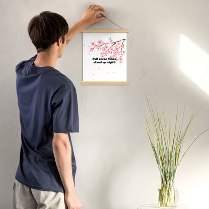 "Fall Seven Times Stand Up Eight" Ready-to-Hang Poster – Japanese Proverb Wall Art with Cherry Blossom Design