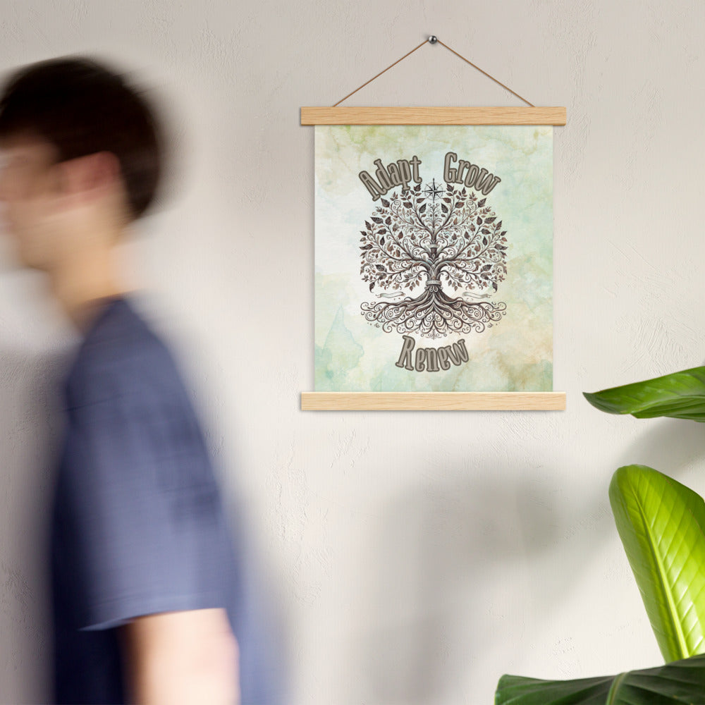 "Adapt. Grow. Renew." Tree of Life Poster with Wooden Hanger – Inspirational Wall Art for Growth & Renewal