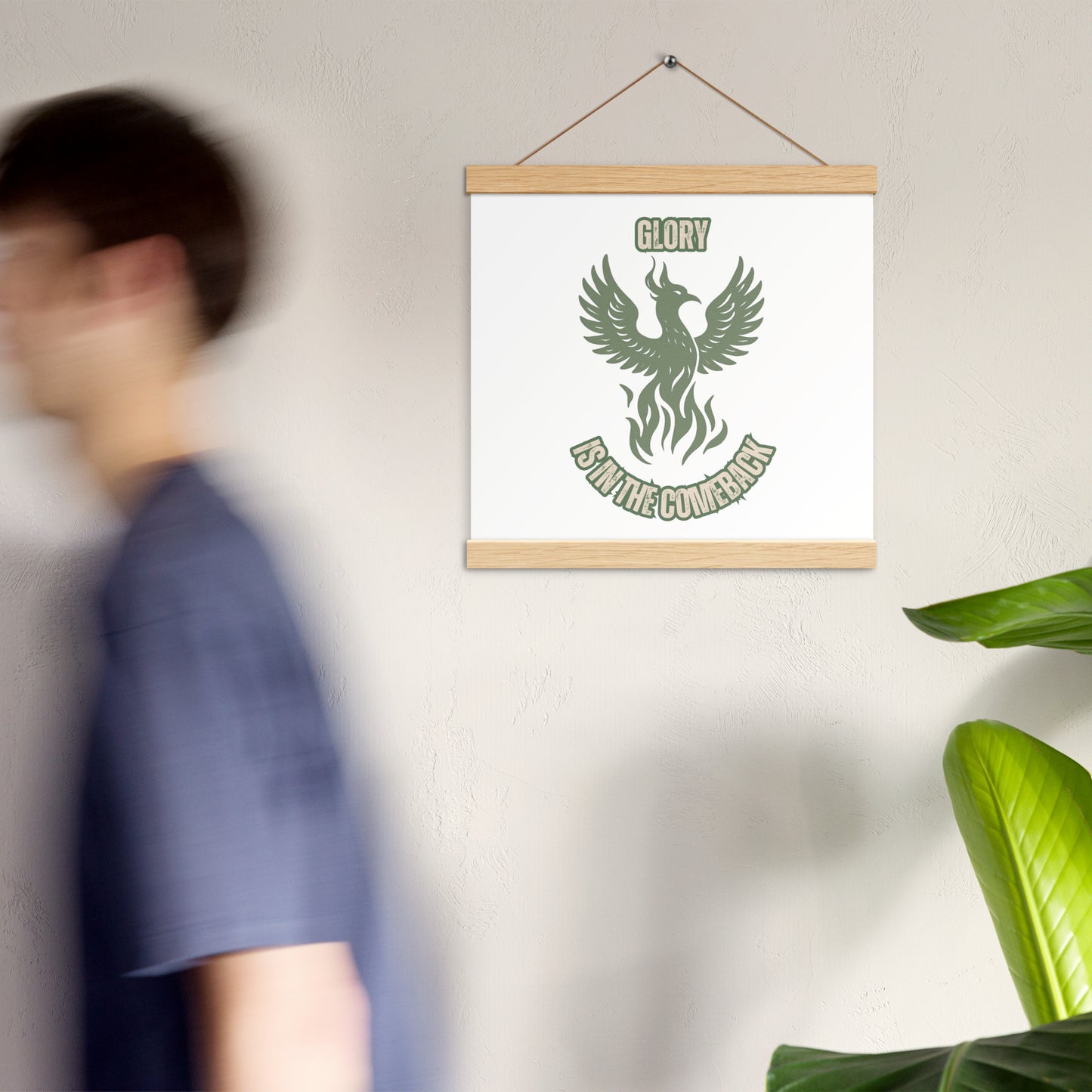 Phoenix Rising Poster with Wooden Hanger – "Glory Is in the Comeback" Inspirational Wall Art for Resilience & Renewal