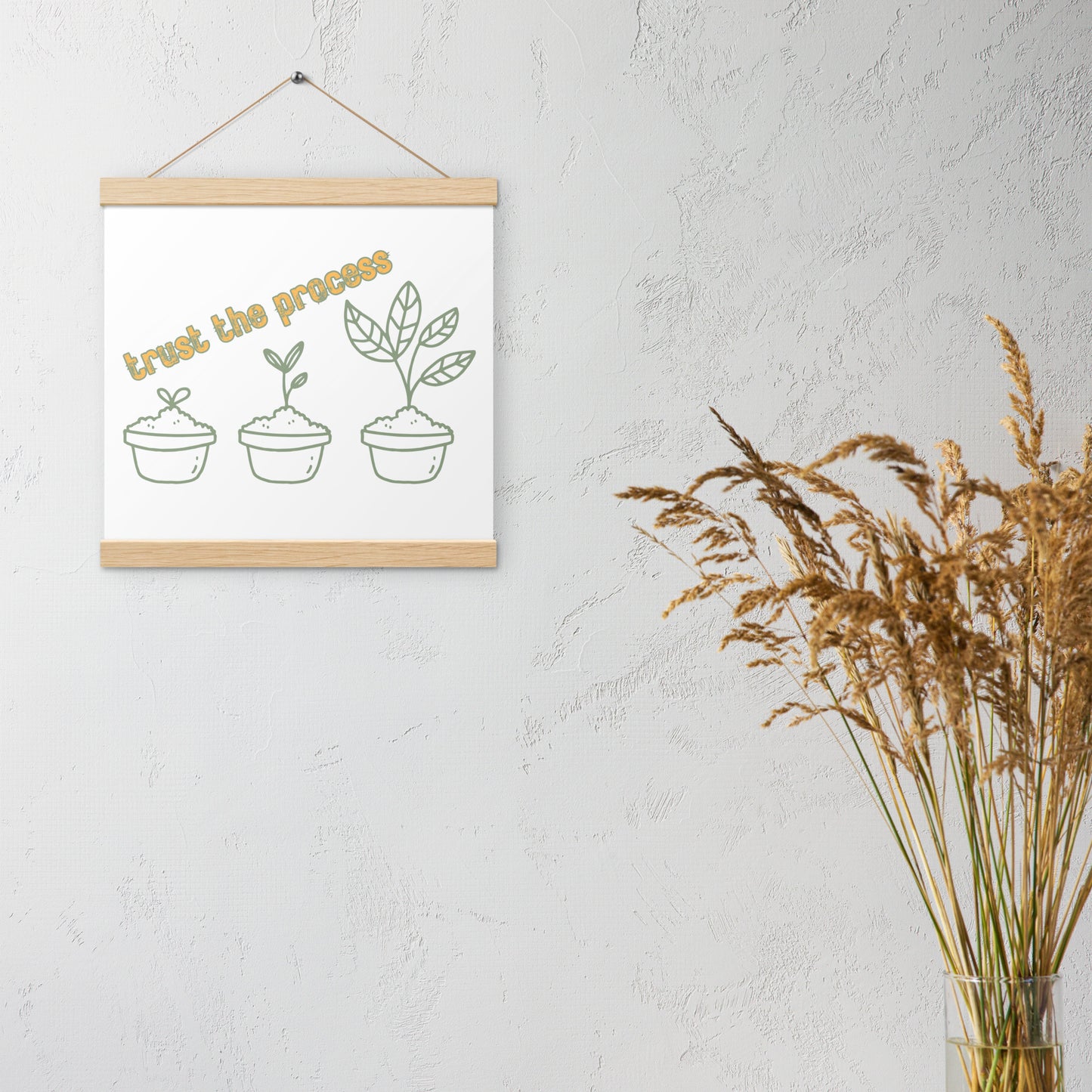 Trust the Process Poster with Wooden Hanger – Inspirational Seedling Growth Wall Art for Mindfulness & Personal Growth
