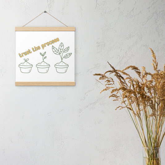 Trust the Process Poster with Wooden Hanger – Inspirational Seedling Growth Wall Art for Mindfulness & Personal Growth