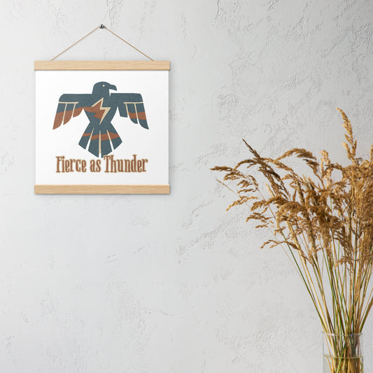 Fierce as Thunder Thunderbird Symbol Poster with Wooden Hanger – Bold Strength Wall Art