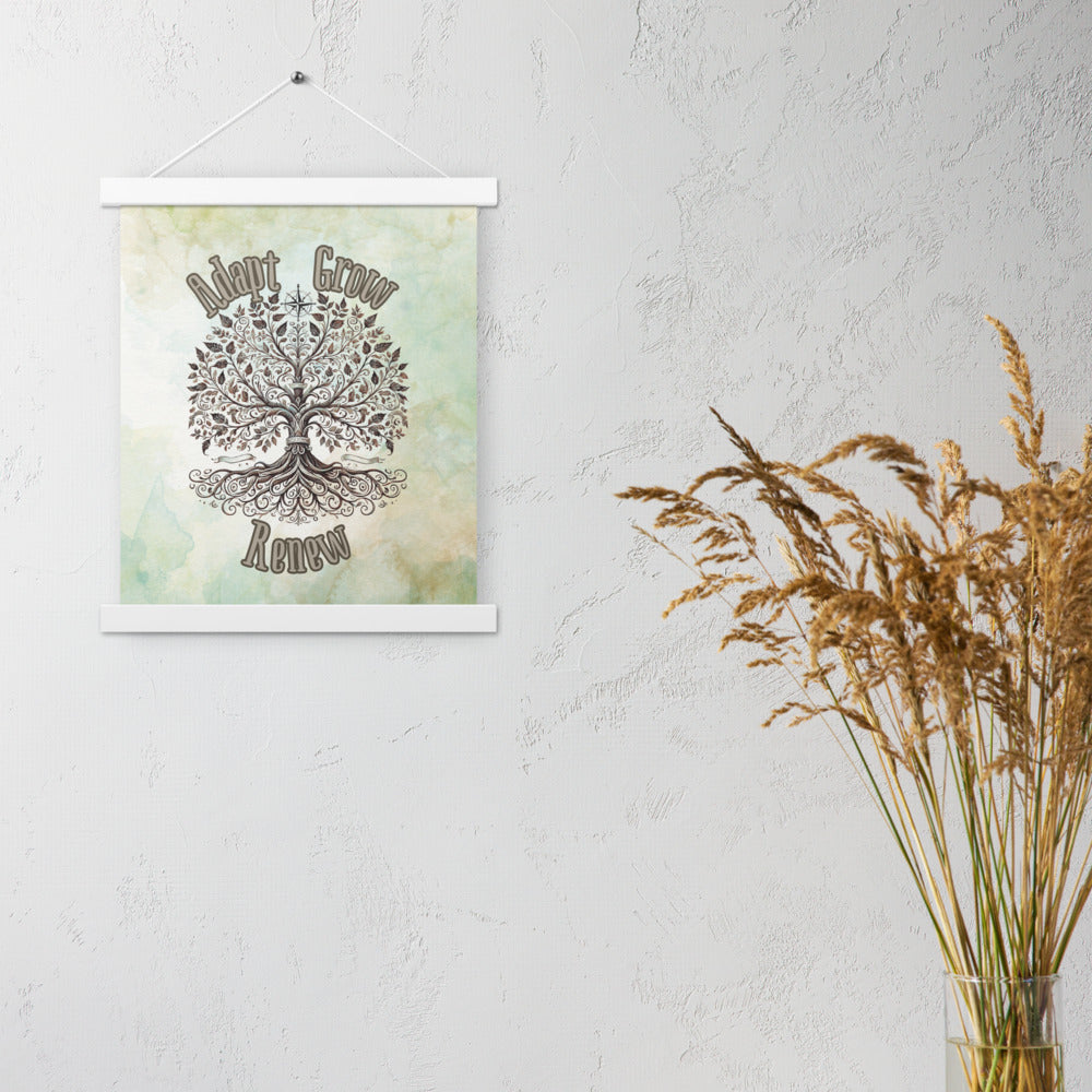 "Adapt. Grow. Renew." Tree of Life Poster with Wooden Hanger – Inspirational Wall Art for Growth & Renewal