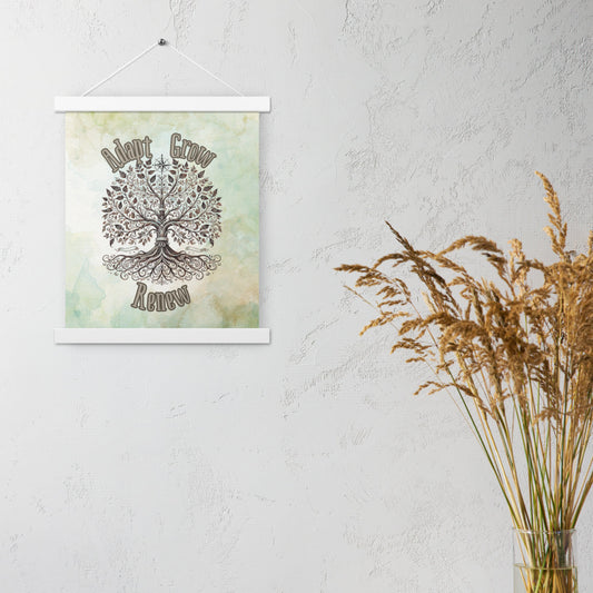 "Adapt. Grow. Renew." Tree of Life Poster with Wooden Hanger – Inspirational Wall Art for Growth & Renewal