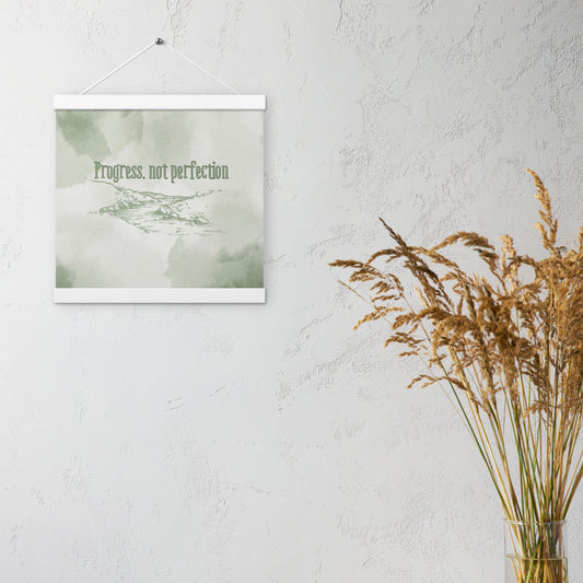 "Progress Not Perfection" Poster – Motivational Wall Art on Matte Paper with Wooden Hanger