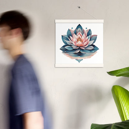 Watercolor Lotus Flower Poster with Wooden Hanger – Symbol of Strength, Renewal & Tranquility