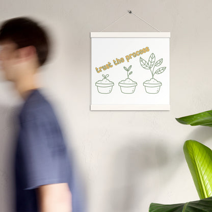 Trust the Process Poster with Wooden Hanger – Inspirational Seedling Growth Wall Art for Mindfulness & Personal Growth