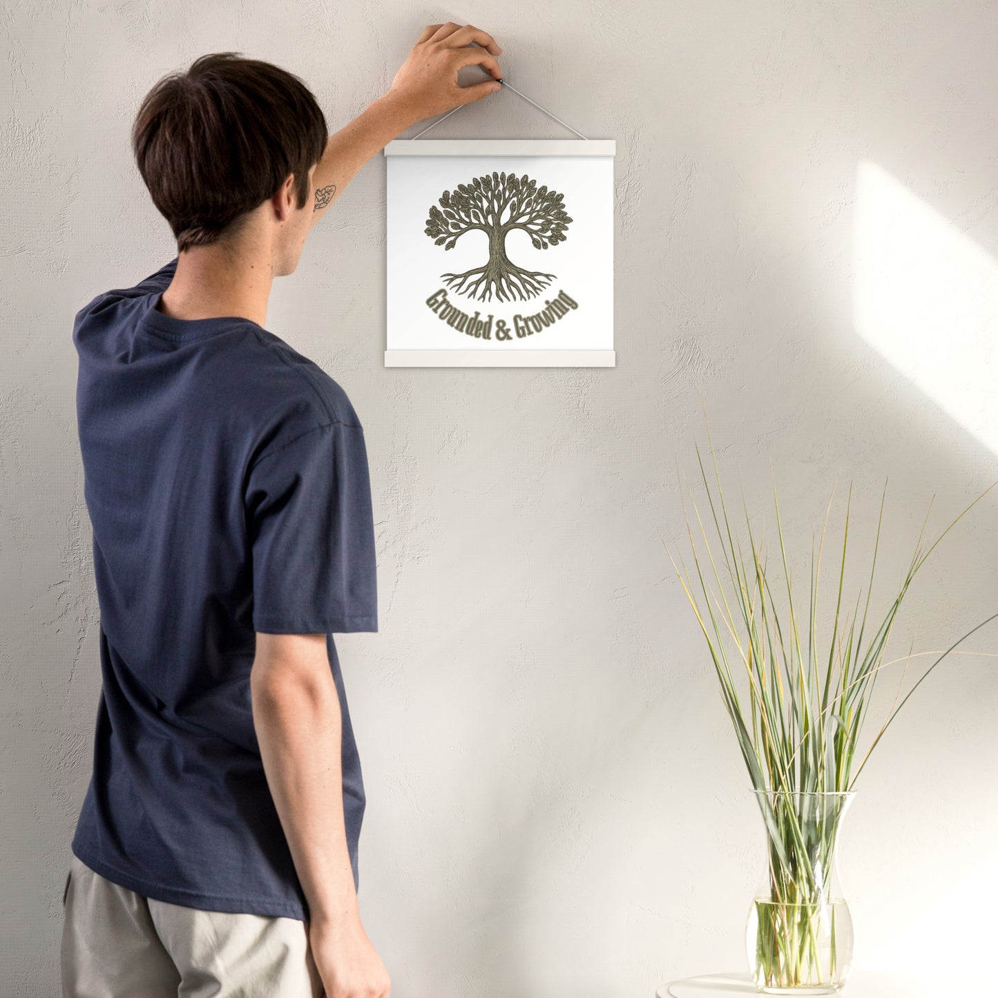 Grounded & Growing Tree of Life Poster with Wooden Hanger – Ancient Symbol of Strength & Renewal